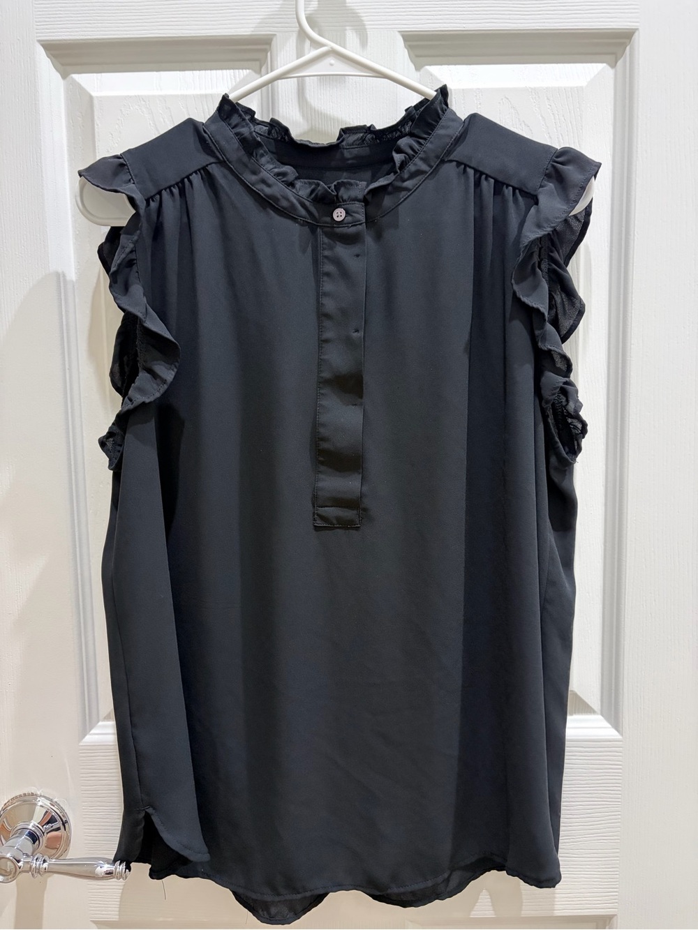 LOFT Black Ruffle Sleeve Sleeveless Blouse